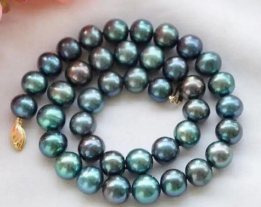 

Beautiful New 9-10mm PEACOCK BLACK ROUND Freshwater cultured PEARL NECKLACE 18"
