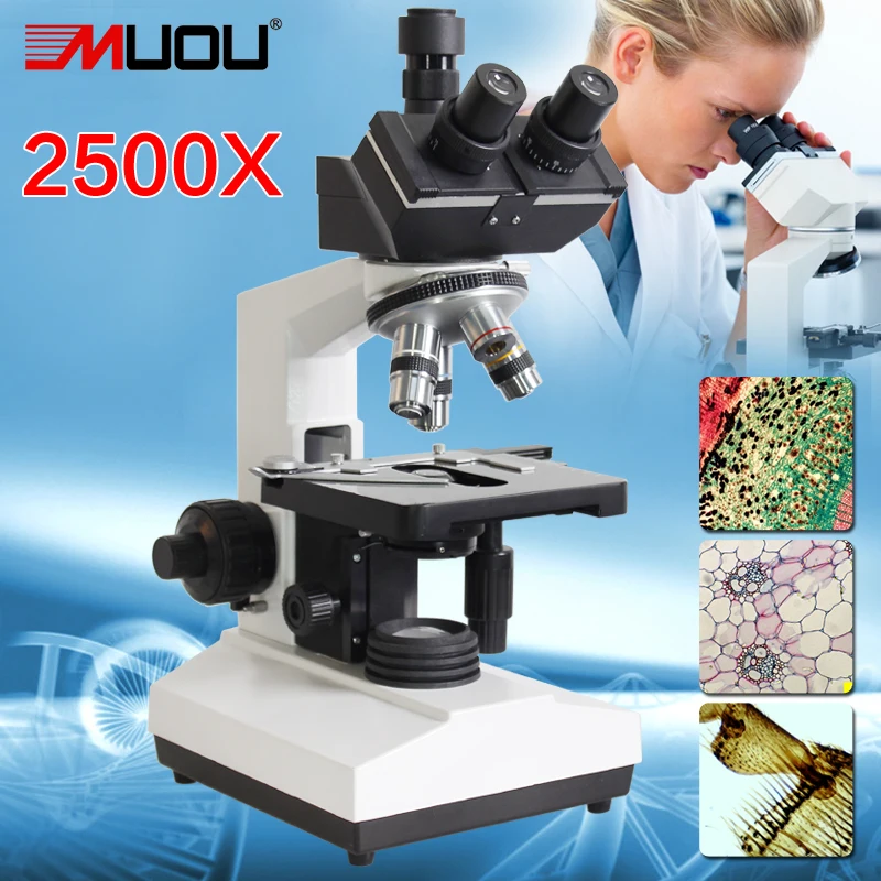 Top quality!Real 2500X Lab Compound Biological Microscope 2500X LED Trinocular Microscope Metal