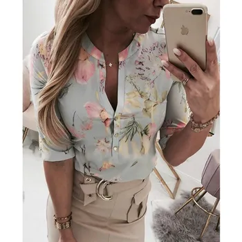 

Women Long Half Sleeve Loose Shirts Shirt OL Clothes Plain Casual Button Blouse Office Lady Summer Chiffon Shirts