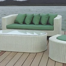 Горячая Открытый Патио изогнутый ПВХ белая мебель для дачи из ротанга