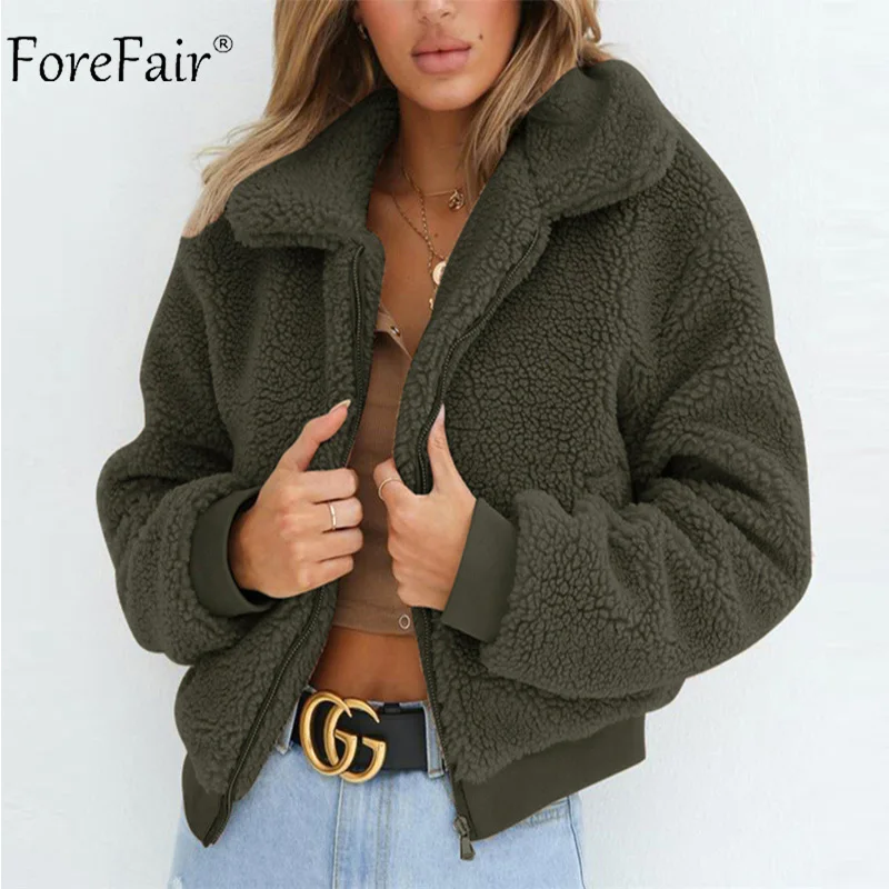 Женская флисовая куртка Forefair зимняя уличная из искусственного меха плюшевого