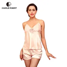 CR Шелковый Атлас для Для женщин летний комплект пижамы v-образным вырезом атласные пижамы Для женщин Италия Пояс Кружево сексуальные пижамы Подтяжки для женщин Брюки для девочек ap533