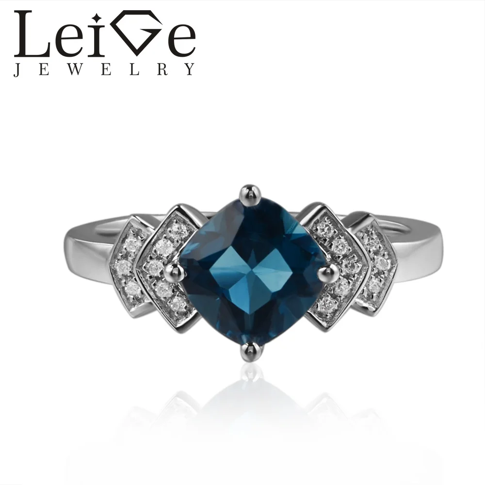 Лейдж изделия Лондон Голубой топаз кольца Подушка с синий драгоценный камень Обручение кольца для женщины 925 стерлингового серебра настрое... Лейдж изделия Лондон Голубой топаз кольца Подушка с синий драгоценный камень Обручение кольца для женщины 925 стерлингового серебра настрое...