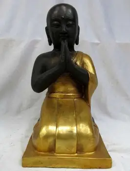 

S01519 9 China bronze gild carved sculpture buddhism devout kneeler buddha Statue