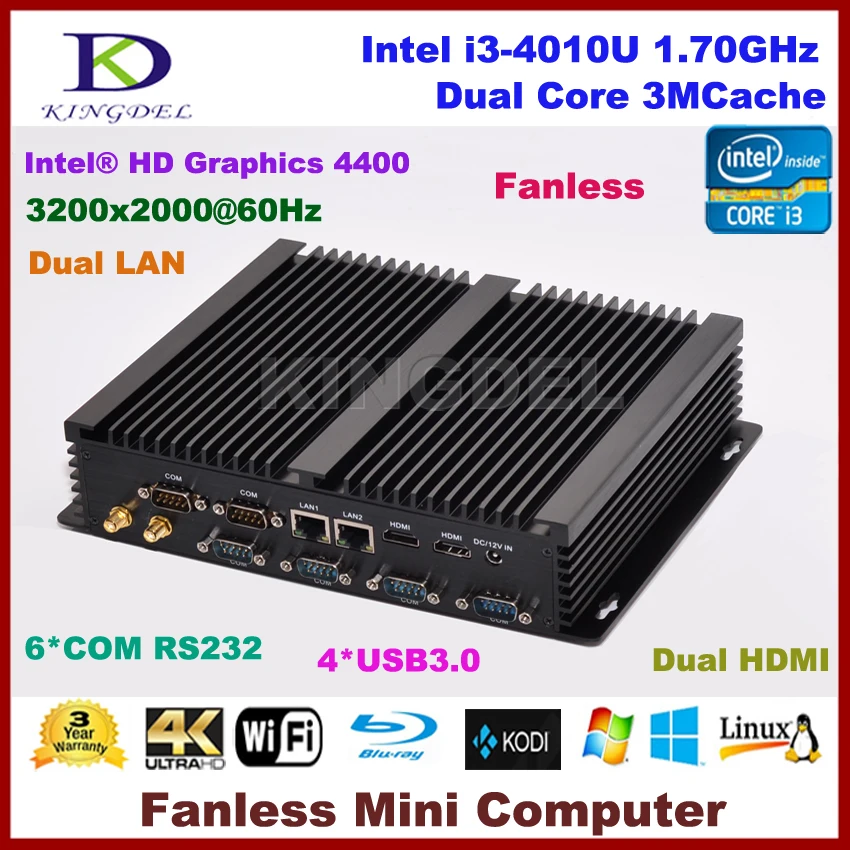 Fanless desktop font b pc b font Windows 10 OS Intel Core i3 4010U 2 HDMI