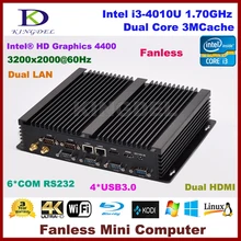 Fanless desktop pc Windows 10 OS Intel Core i3 4010U, 2 HDMI 2 Gigabit LAN 6 COM RS232, WiFi,4G RAM+64G SSD NC310