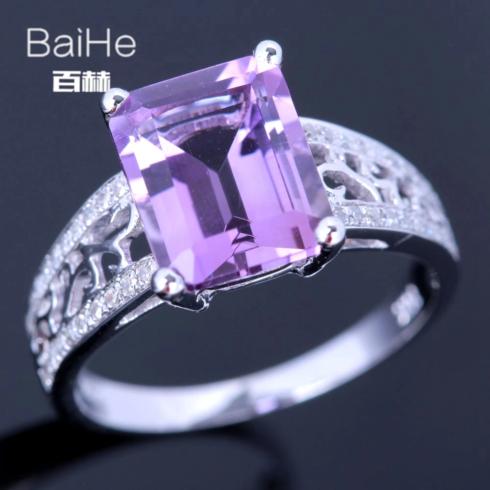 Женское кольцо с аметистом BAIHE Настоящее серебро 925 пробы 3.24CT сертифицированное