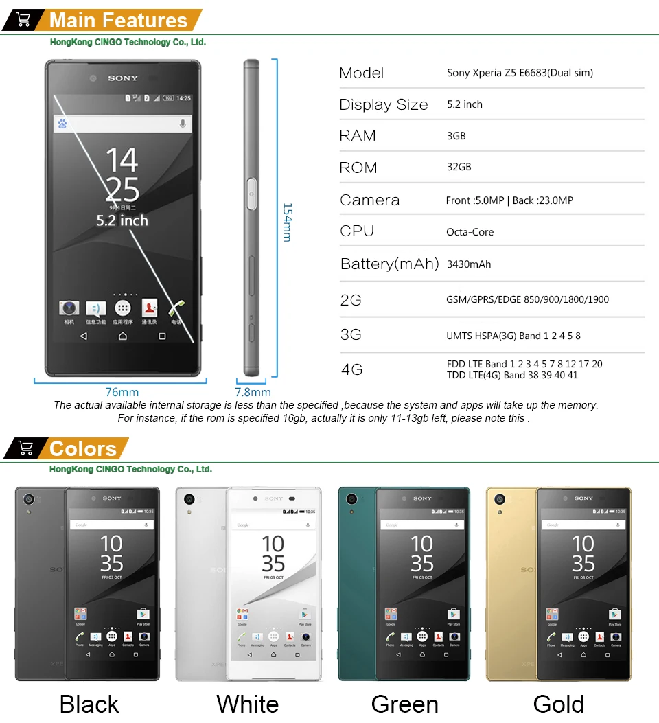 Разблокированный мобильный телефон sony Xperia Z5 E6683, 4G LTE, две sim-карты, Android, четыре ядра, 3 Гб ram, 32 ГБ rom, 5,2 дюймов, камера 23 МП