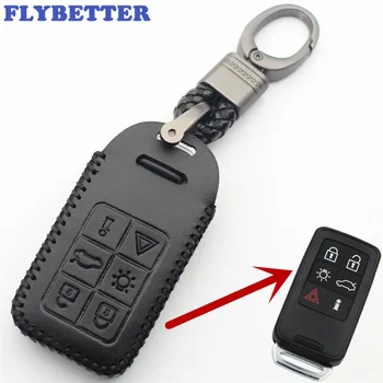

FLYBETTER Genuine Leather KeyChain 6Button Keyless Entry Smart Key Case Cover For Volvo S60/S80/V60/XC60 Car Styling (B) L344