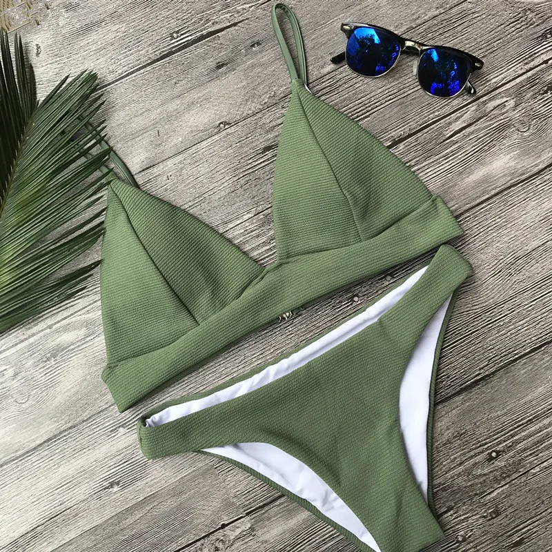 

Bikinis 2019 Mujer Women's Swimwear Knit Army Green Ms. Split Swimsuit Bikini Maillot De Bain