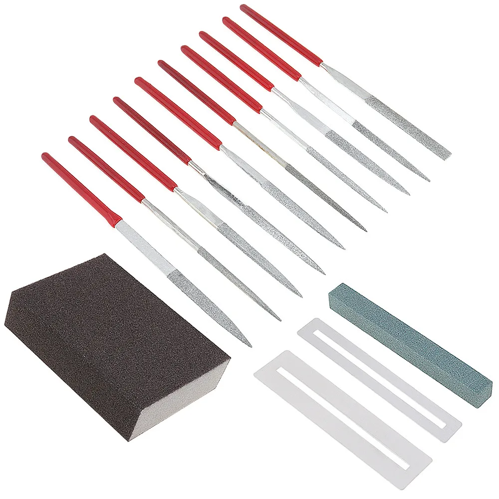 14pcs Diamond Files Kit Guitar Nut Saddle Groove Polishing Tool