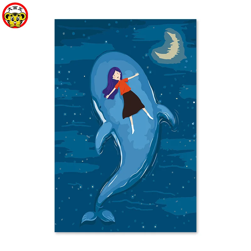 

Digital painting blue sky moon - Whale girl paintings to draw by numbers picture by numbers with paints diy painting by numbers