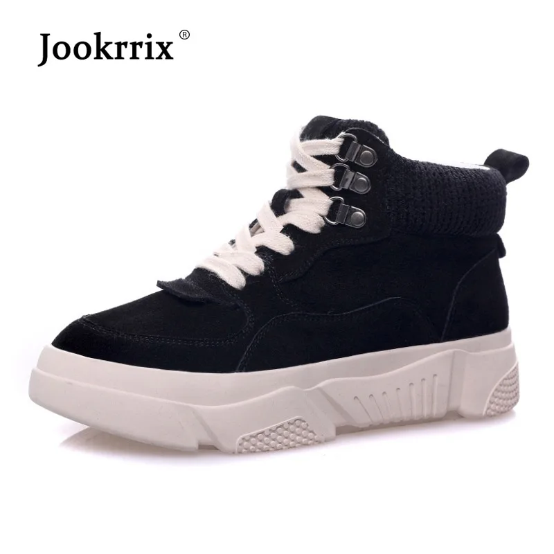

Jookrrix 2018 Casual Shoes Women Fashion Brand Genuine Leather Platform Sneakers High Top Lady chaussur Autumn Black Boots Shoes