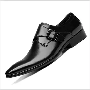 

European PU Men Loafers Elegant Slip On Men Dress Shoe Retro Metal Buckle Design party Wedding Male Footwear Casual Oxford Flats