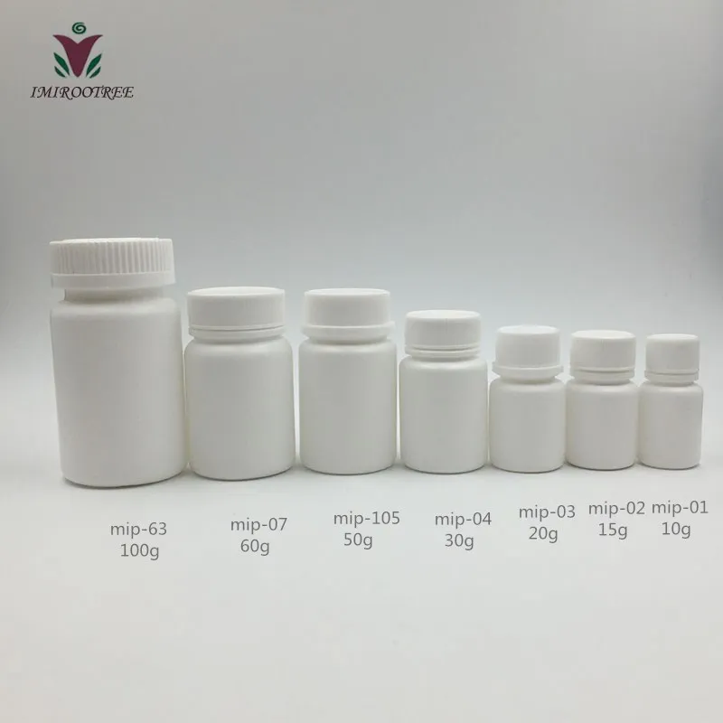 

12pcs 10cc 15cc 20cc 30cc 50cc 60cc 100cc HDPE Empty White Pill Container Capsules Bottles for Medical Packaging