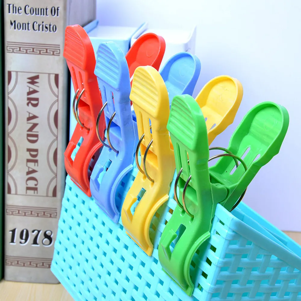 

12 Pcs Large Bright Colour Plastic Beach Towel Pegs Clips To Sunbed Quilt Clips Useful Storage Rack Clothes Quilts Clips S*60