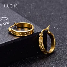 HUCHE Wide Round Hoop Earrings For Women Gold Color Stainless Steel Fashion Jewelry Luxury Small Circle Earrings HYJBE012a