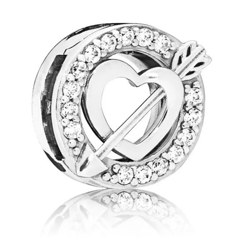 

925 Sterling Silver Reflexions Asymmetric Heart and Arrow Clip Charm Fit Original Pandora Reflexion Bracelet Women DIY Jewelry