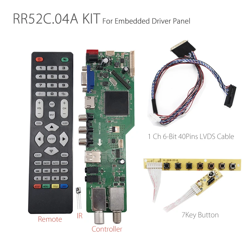 

5 OSD Game RR52C.04A Support Digital Signal DVB-S2 DVB-C DVB-T2/T ATV Universal LCD Driver Board with 7key button 1ch 6bit 40pin