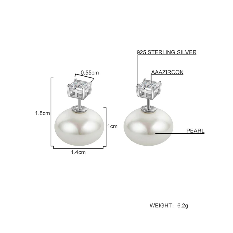 Hongye серьги-гвоздики с натуральным пресноводным жемчугом 925 пробы серебряные циркониевые серьги ААА Brincos для женщин свадебный подарок