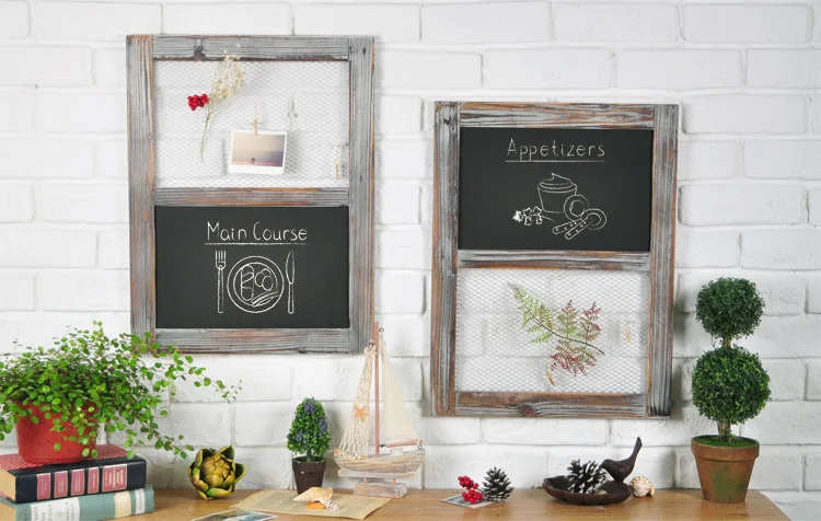 

American country retro nostalgia zakka wood + barbed wire blackboard message bar walls are decorated clothing store