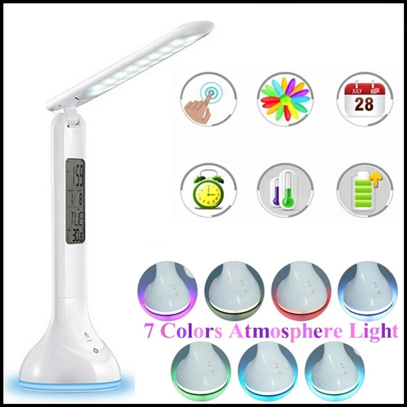 

LED desk lamp built-in alarm clock calendar thermometer eye table lamp USB dimmable touch control desktop learning light