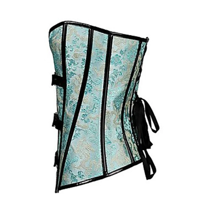 Steam Punk Corset Top Blue Green Jacquard Buckle Burlesque Corsetto Sexy Goth Women Lingerie Slimming Waist Trainer Body Shapers (5)