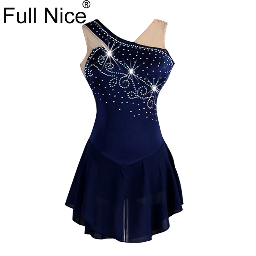 

New Figure Skating Dress Women Child Girl Ice Skating Dress Rhinestone Navy Sequin Performance Kids Practise Costume Customized