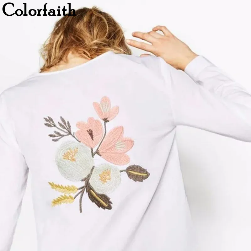 

Women Blouses 2017 New Fashion Casual O-Neck Back Embroidery Floral Front with Bow Ladies Elegant Tops Blusa Feminina BL296