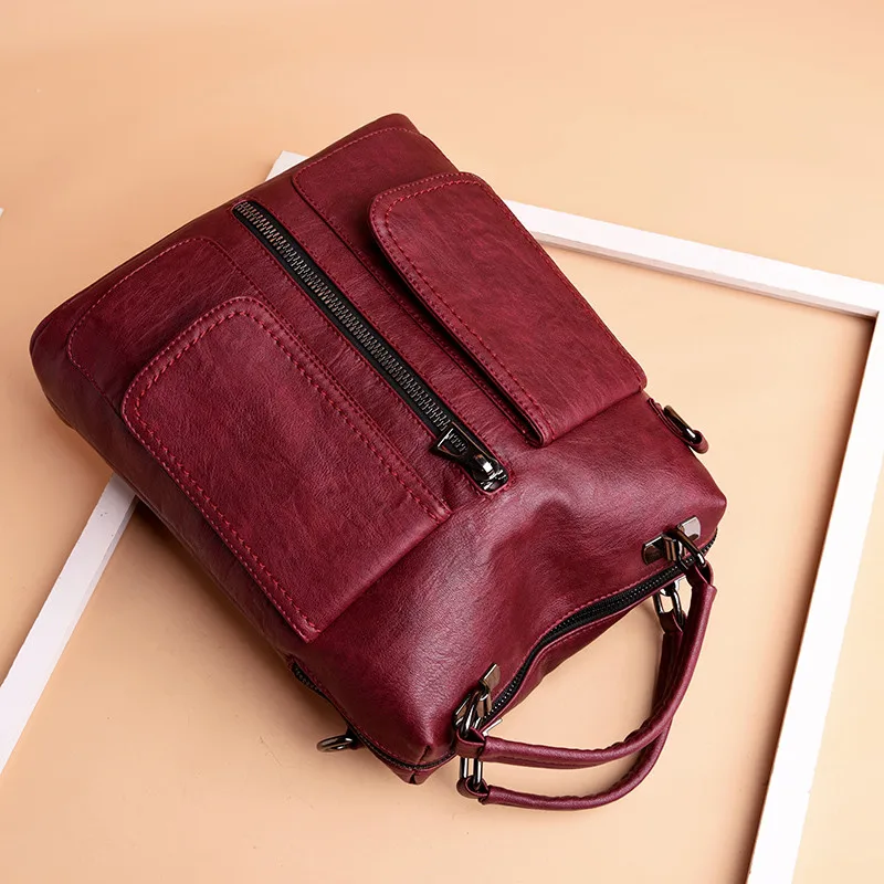 Повседневный женский рюкзак с двойным карманом, женский кожаный рюкзак высокого качества, дизайнерская школьная сумка на молнии, сумка на плечо, Mochila Sac A Dos