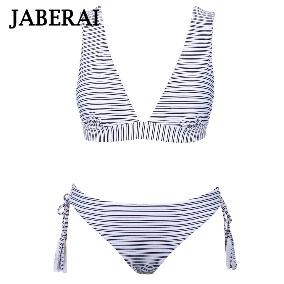 

JABERAI Striped Bikini Set Sexy V Neck Swimwear Women Swimsuit Push Up Padded Bathing Suits Biquini Female Maillot De Bain