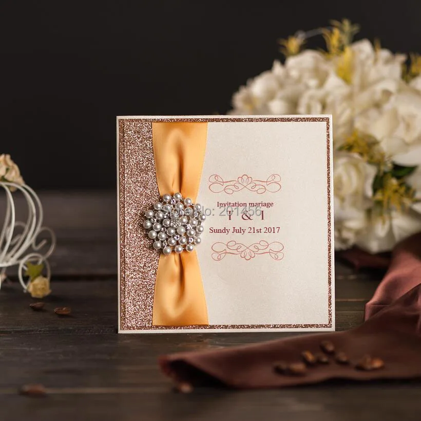 Ribbon Brooch Wedding Invitation 5