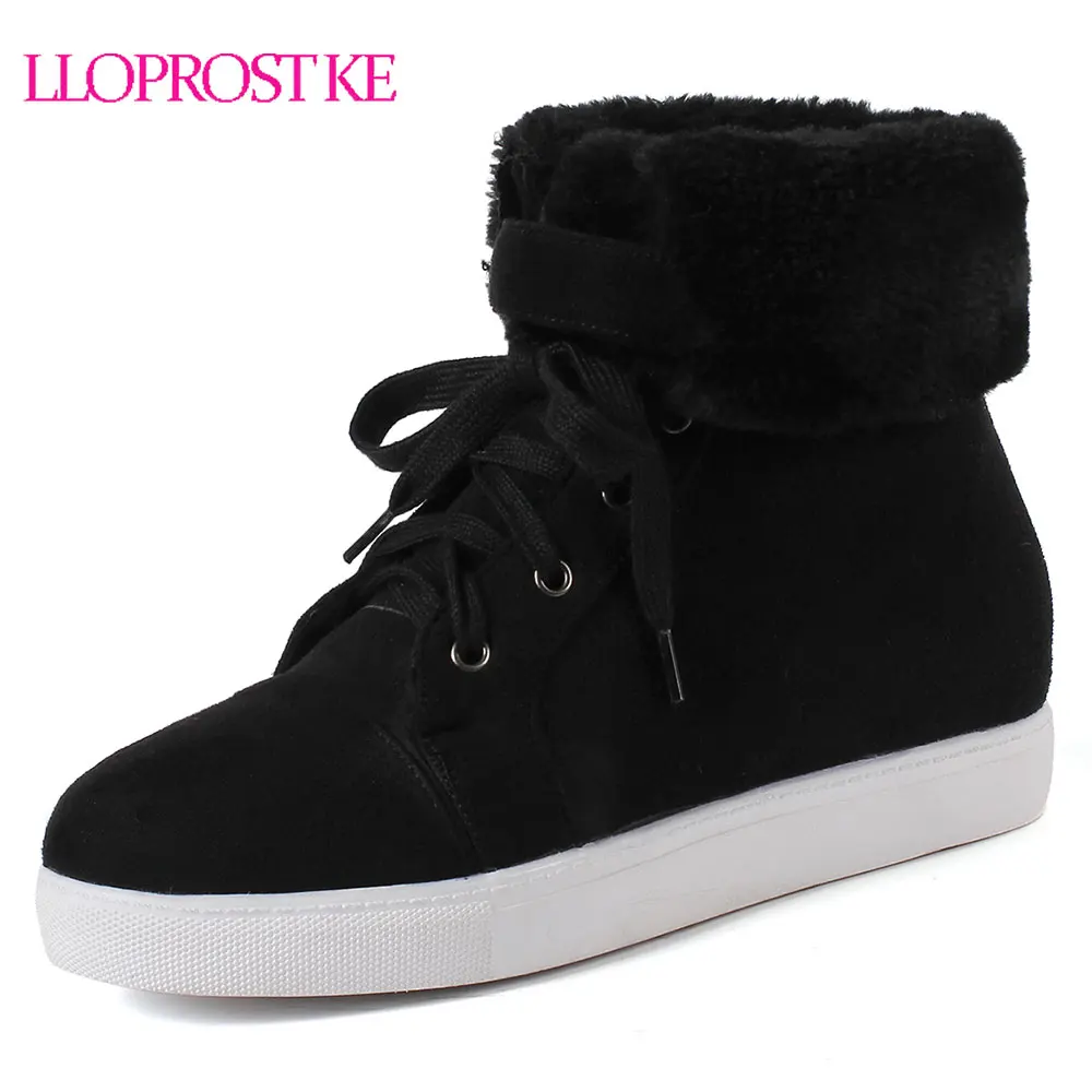 

Lloprost ke 2018 Warm Fur Ankle Boots Women New Fashion Snow Boots Female Wedge Heel Lace Up Platform Winter Shoes Women D696