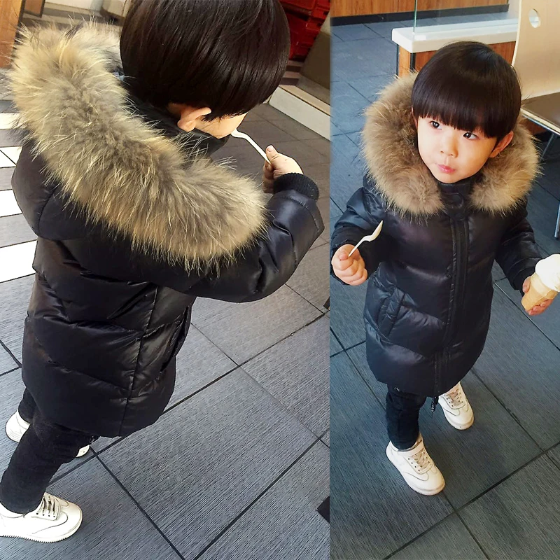 

2018 Winter Children Down Jackets Casual Solid Long-Style Detachable cap Boy's Jackets Coats 90% White Duck down Clothing