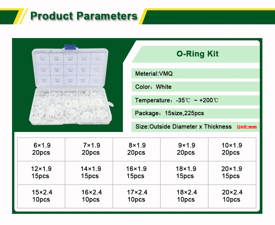 LUJX-R 225 шт уплотнительное кольцо набор белых силиконовых уплотнительных колец набор уплотнительных колец прокладки, шайбы Orings втулка ассортимент с коробками
