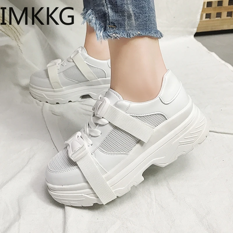 

Women Buckle Platform Casual Shoes Trend White Women Chunky Sneakers Mesh Breathable High Street Ladies Shoes S80095