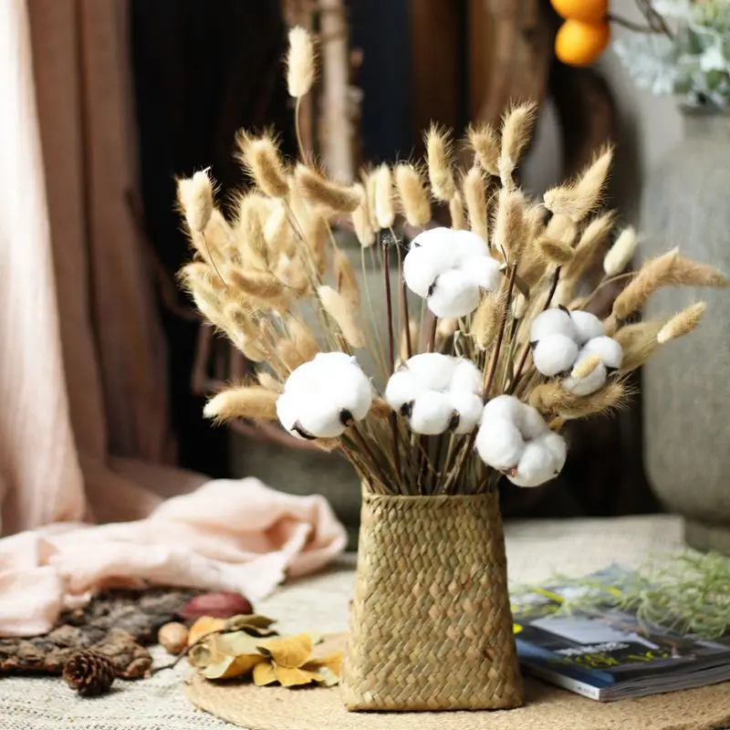 JAROWN Artificial Colorful Cotton Flower Branch Home Furnishings Flower Arrangement Art Wedding Decor Cotton Dried Flowers (2)