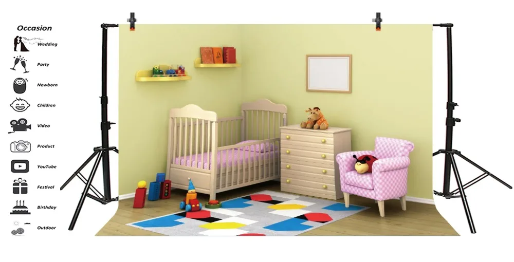 Laeacco Baby Room Crib Armchair Lego Carpet Plush Toy Photography Background Customized Photographic Backdrops For Photo Studio