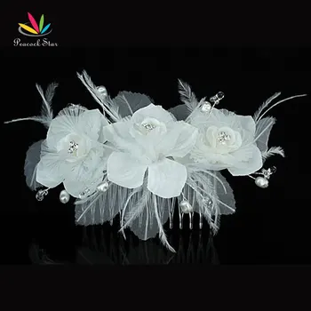

Bridesmaid Bridal Wedding Party Quality Fascinator Feather Ivory Fabric Flower Hair Comb CT1393