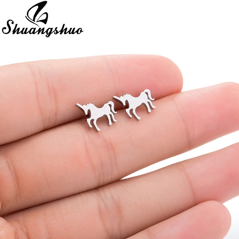 

Shuangshuo Unique Jewelry Unicorn Earrings for Women Wedding Gift Cute Animal Horse Stud Earrings Steel Jewelry boucle d'oreille