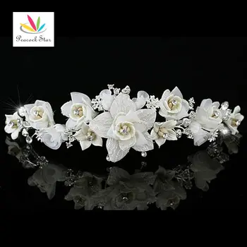 

Peacock Star Bridesmaid Bridal Wedding Party Quality Handmade Ivory Flower Fabric Satin Crystals Tiara CT1336