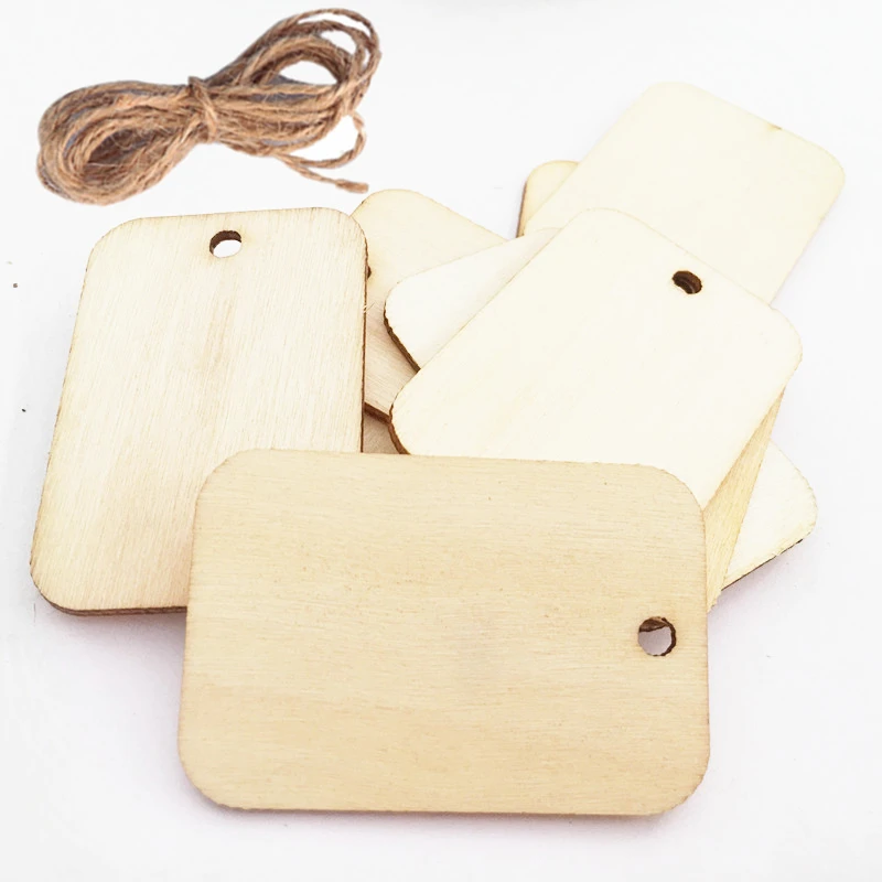 

25 50 100pcs Vintage Wedding Wooden Decoration Tags Natural Blank Wood Rectangle Tags with Rope DIY Crafts Party Home Decor,Q