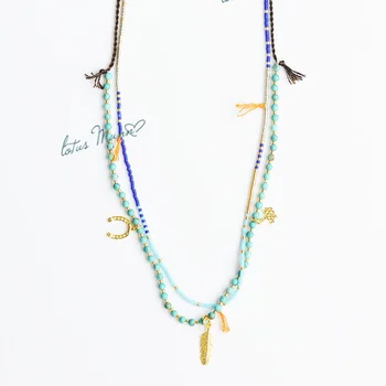 

Lotus Mann Free love and lucky stone and multielement double blue necklace