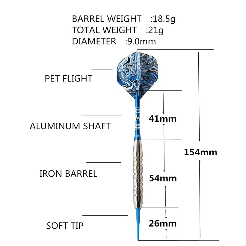 3 шт./компл. дротики профессиональные 21 г Дартс мягкий наконечник Железная бочка милый чехол с 3 дополнительных Пластик вал Замена для игры в дартс электронный