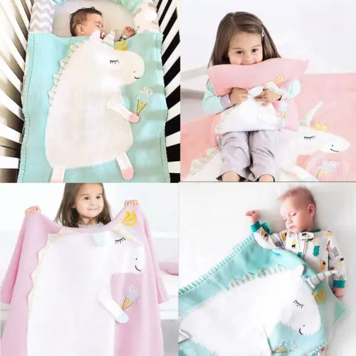 Трикотажное Флисовое одеяло для новорожденных девочек и мальчиков, пеленка для малышей, детская коляска Moses, хлопковое зимнее теплое голубое розовое одеяло с единорогом, сумки