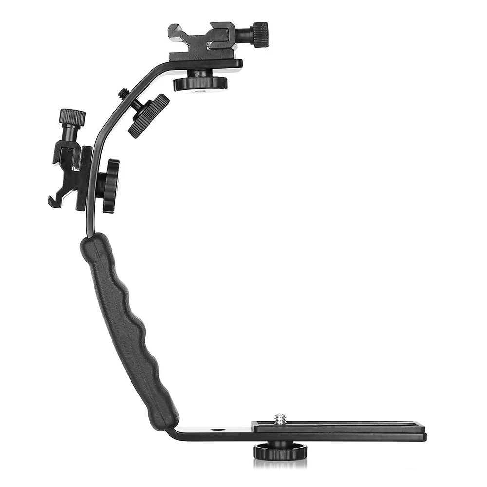 Universal Flash Camera Grip L Bracket with 2 Standard Side Hot Shoe Mount for Flash DSLR Video Light Camcorder Holder (8)