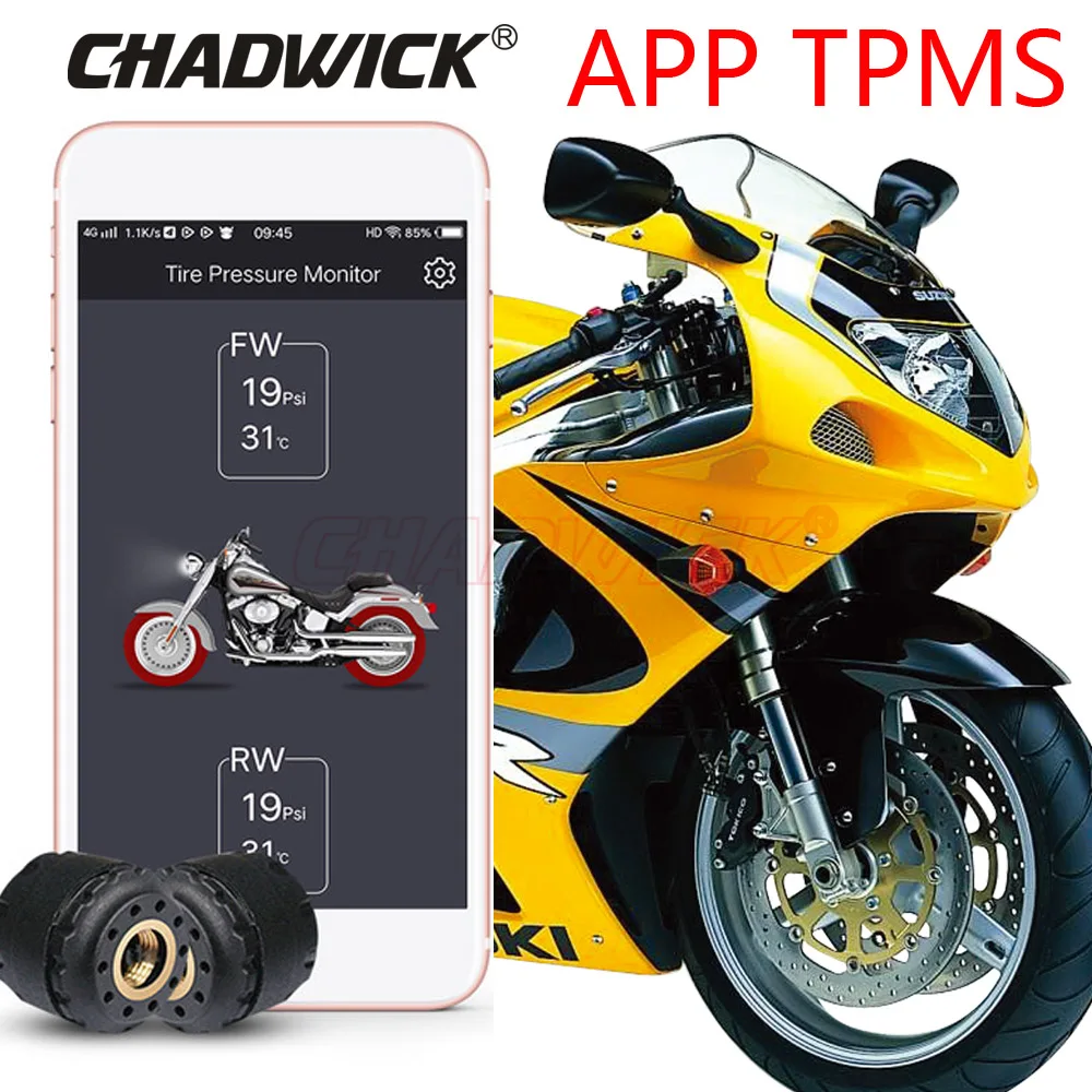 

TPMS Motorcycle BY Bluetooth control Tire Pressure Monitoring System Mobile Phone APP Detection 2 External Sensors CHADWICK 200