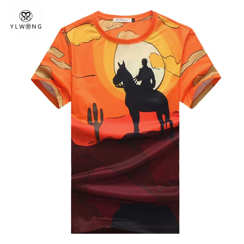 YLWONG 2017 Мода Принт Футболка Случайные Люди Мужская С Коротким Рукавом Бренд Clothing