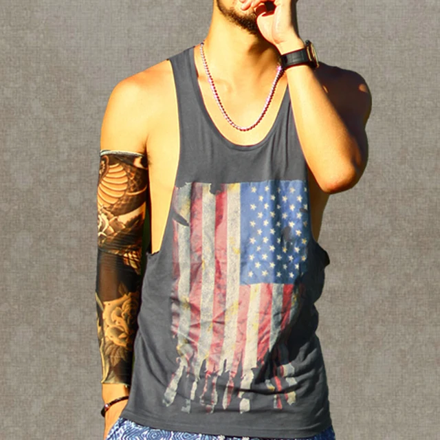 Men Tank Top Undershirts Retro flag printing Sleeveless T