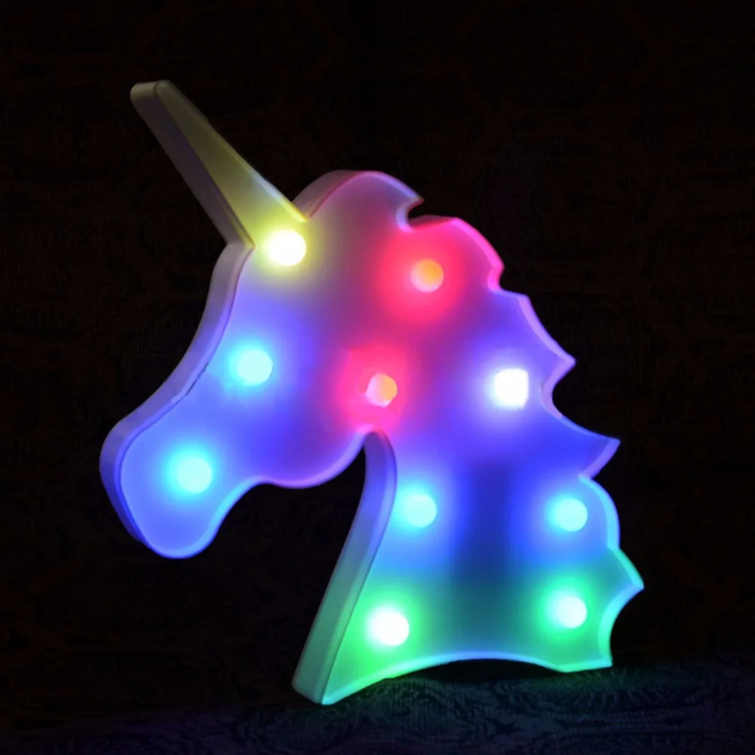 Creative Colorful Unicorn Head LED Night Light Up Table Lamp Kids Bedroom Home Decor